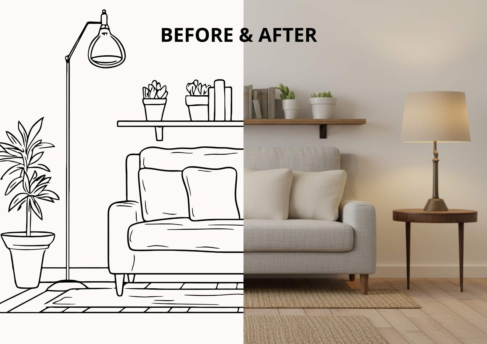 before e after da disegno a foto ia