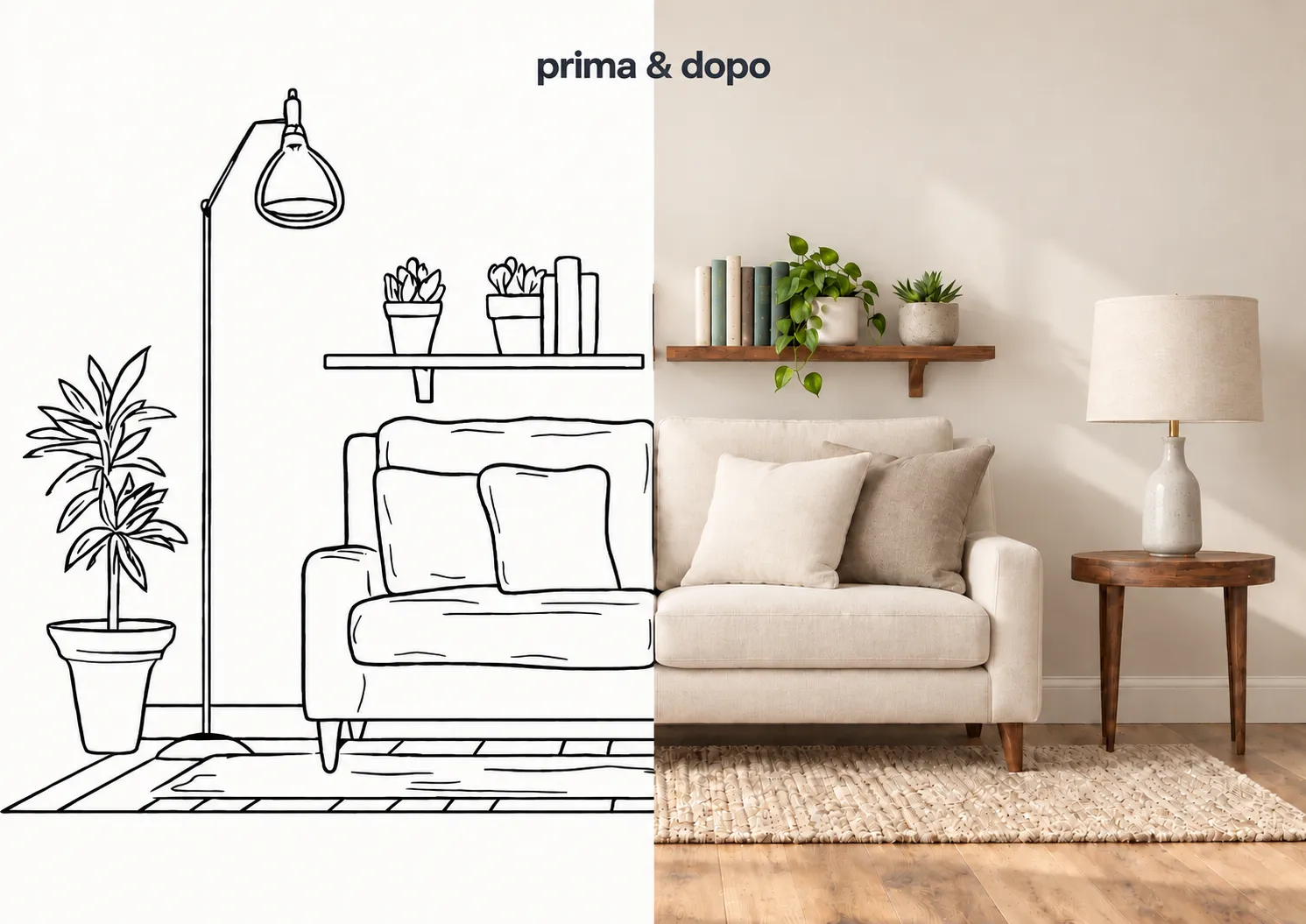 prima e dopo da rendering a foto